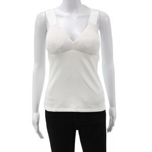 Hedge Women Camisole V-Neck Solid White Polyester Sleeveless Size L